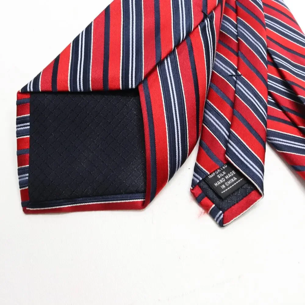 Classic Power Tie Mens 58 in Silk Red White Blue Diagonal Pin Stripe Wide